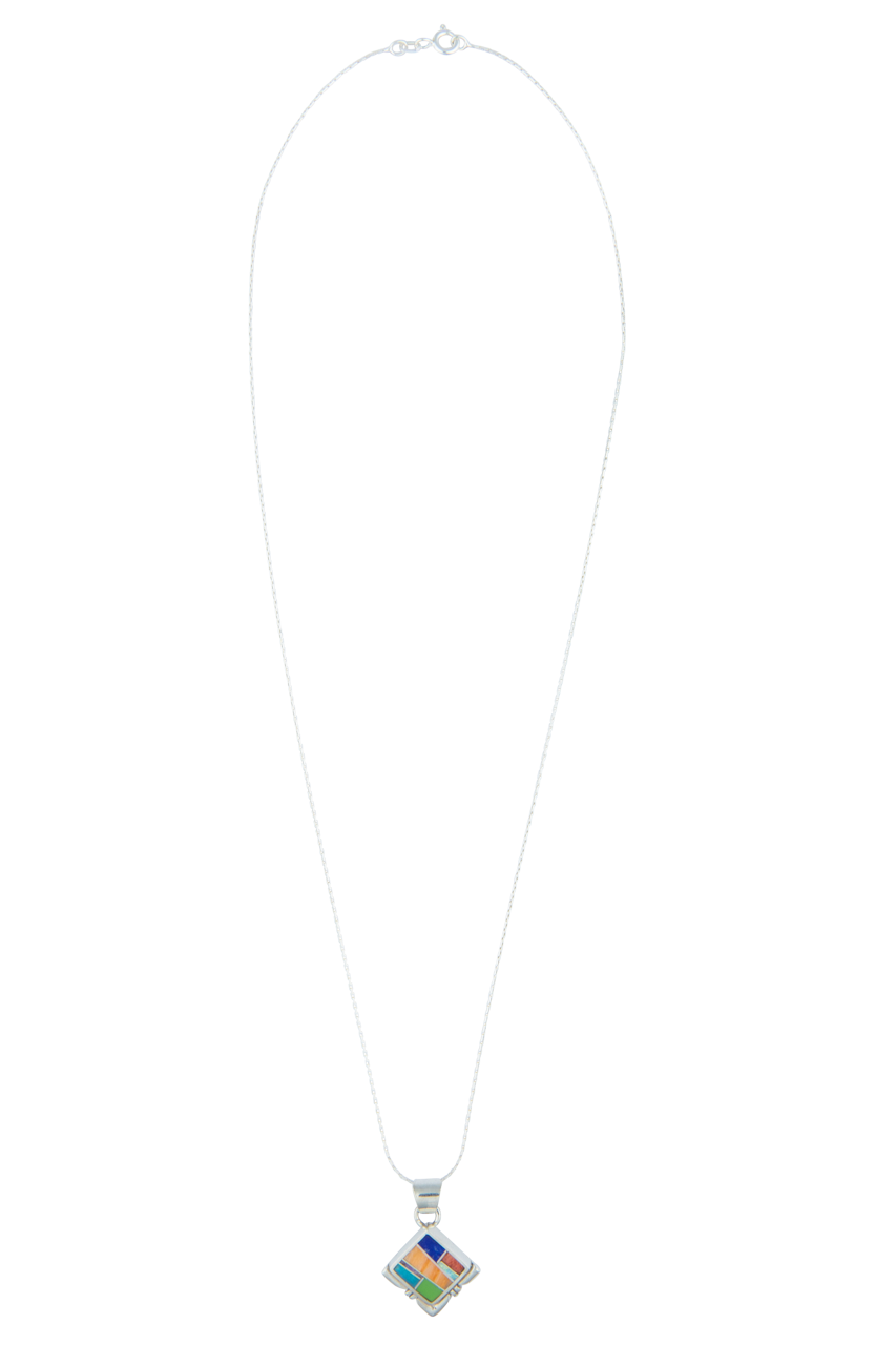 Sterling Silver Multi-Stone Inlay Pendant Necklace