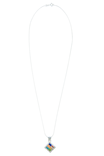 Sterling Silver Multi-Stone Inlay Pendant Necklace