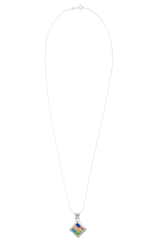 Sterling Silver Multi-Stone Inlay Pendant Necklace