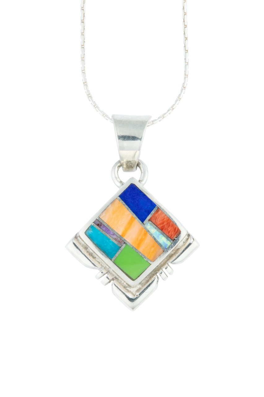 Multi-Stone Inlay Pendant Necklace