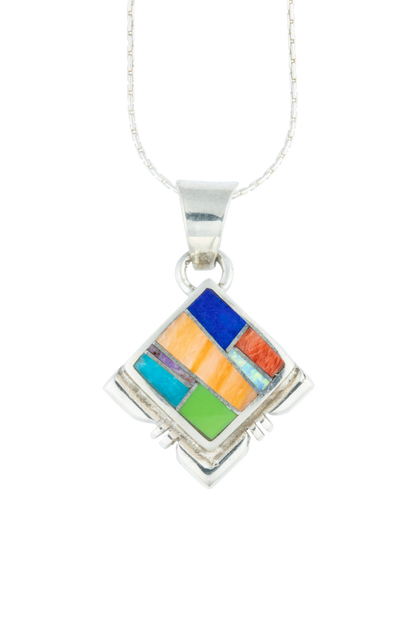Multi-Stone Inlay Pendant Necklace