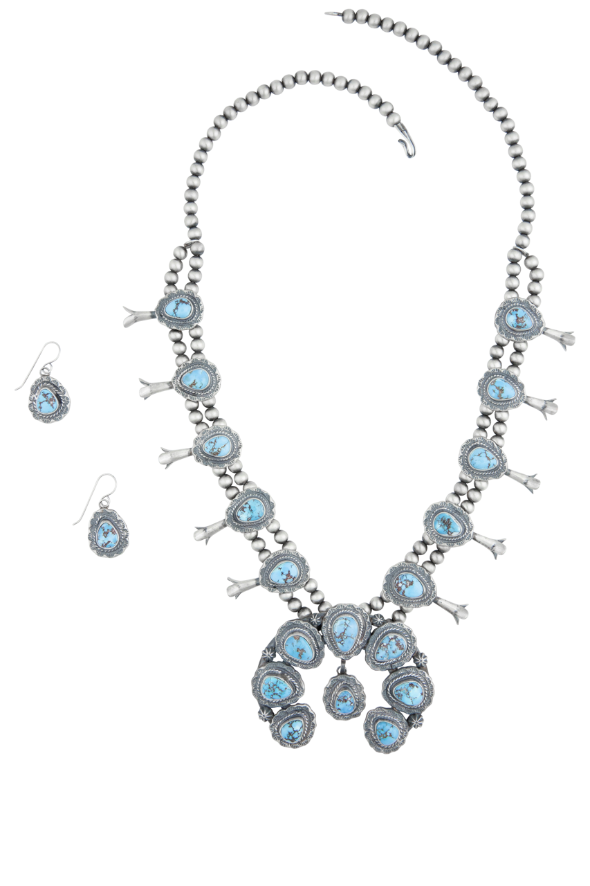 Sterling Silver Navajo Squash Blossom Necklace & Earring Set