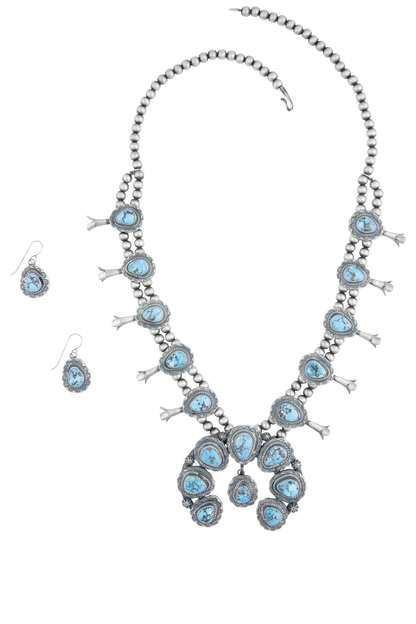 Sterling Silver Navajo Squash Blossom Necklace & Earring Set