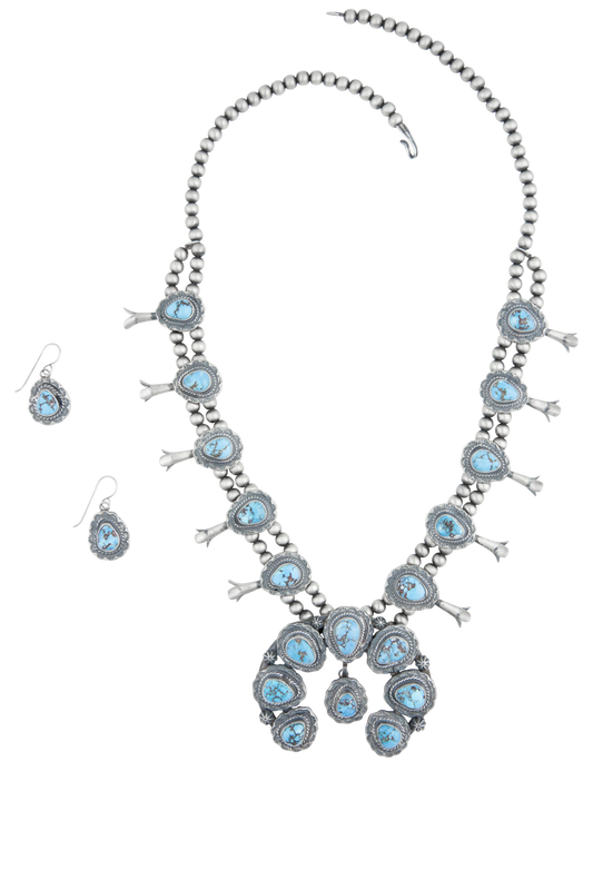 Sterling Silver Navajo Squash Blossom Necklace & Earring Set