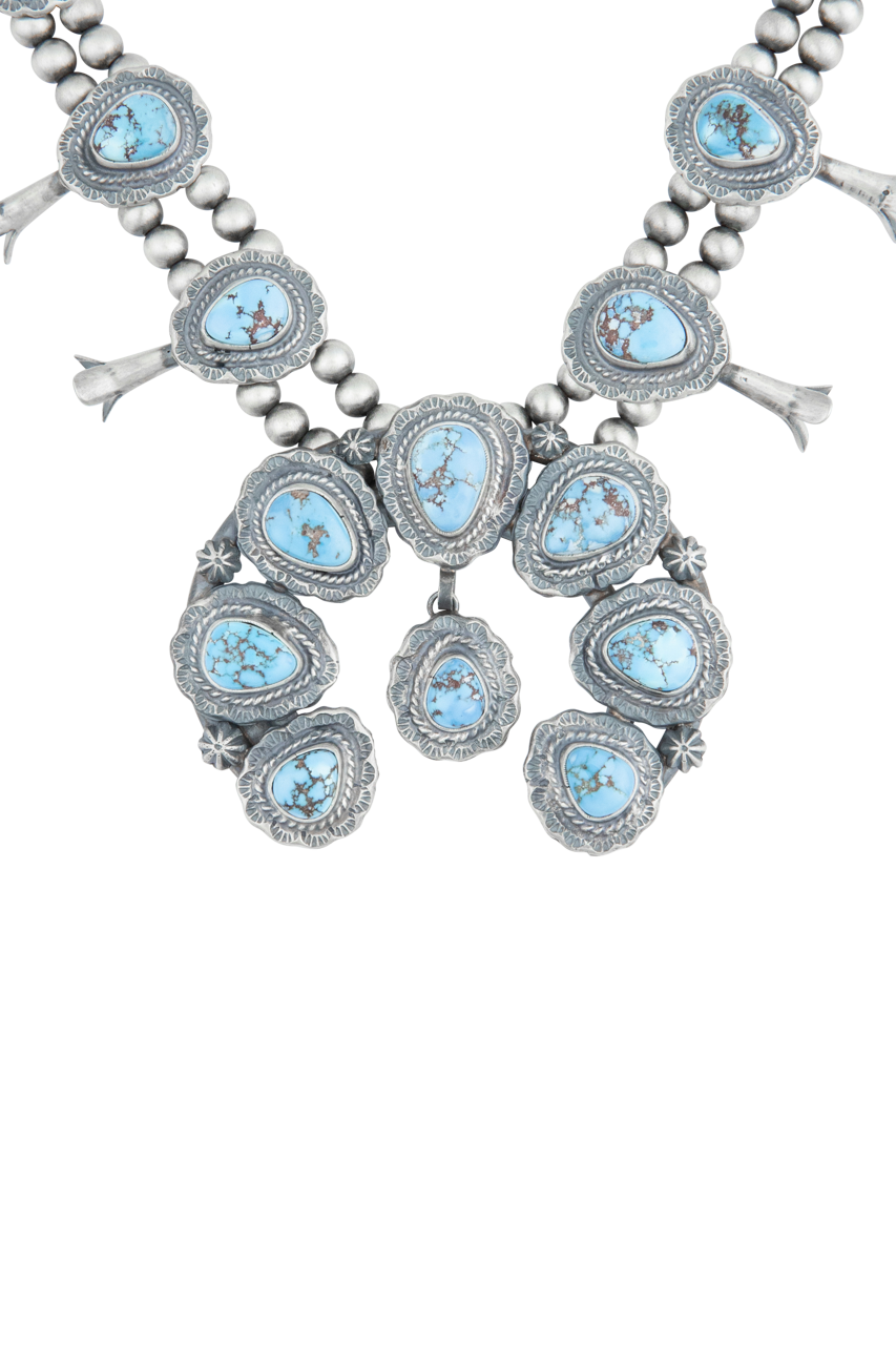 Sterling Silver Navajo Squash Blossom Necklace & Earring Set