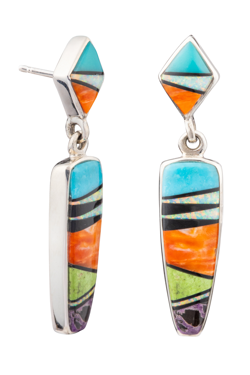 Multi-Stone Inlay Drop Earrings