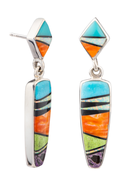 Multi-Stone Inlay Drop Earrings