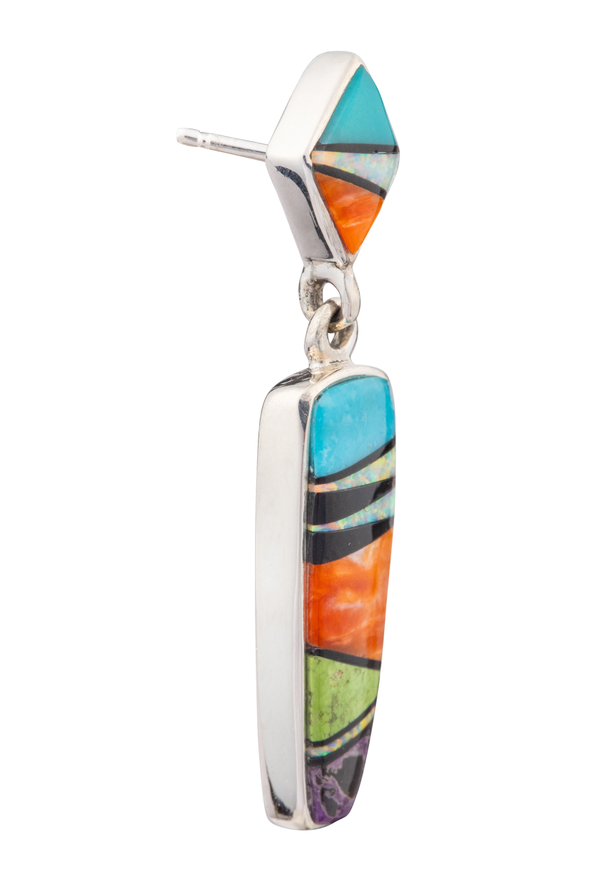 Multi-Stone Inlay Drop Earrings