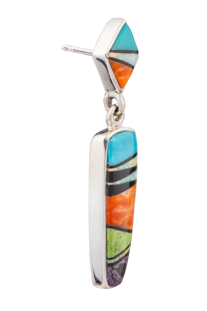 Multi-Stone Inlay Drop Earrings