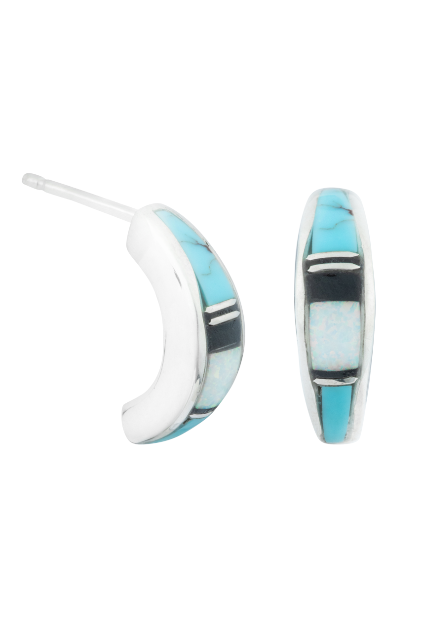 Sterling Silver Turquoise Inlay Semi-Hoop Earrings