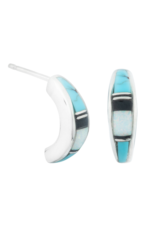 Sterling Silver Turquoise Inlay Semi-Hoop Earrings