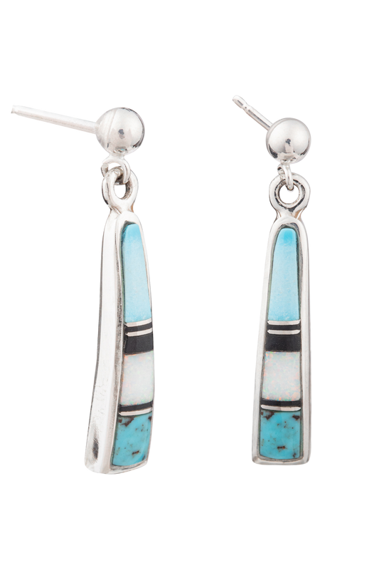 Sterling Silver Turquoise Inlay Dangle Earrings