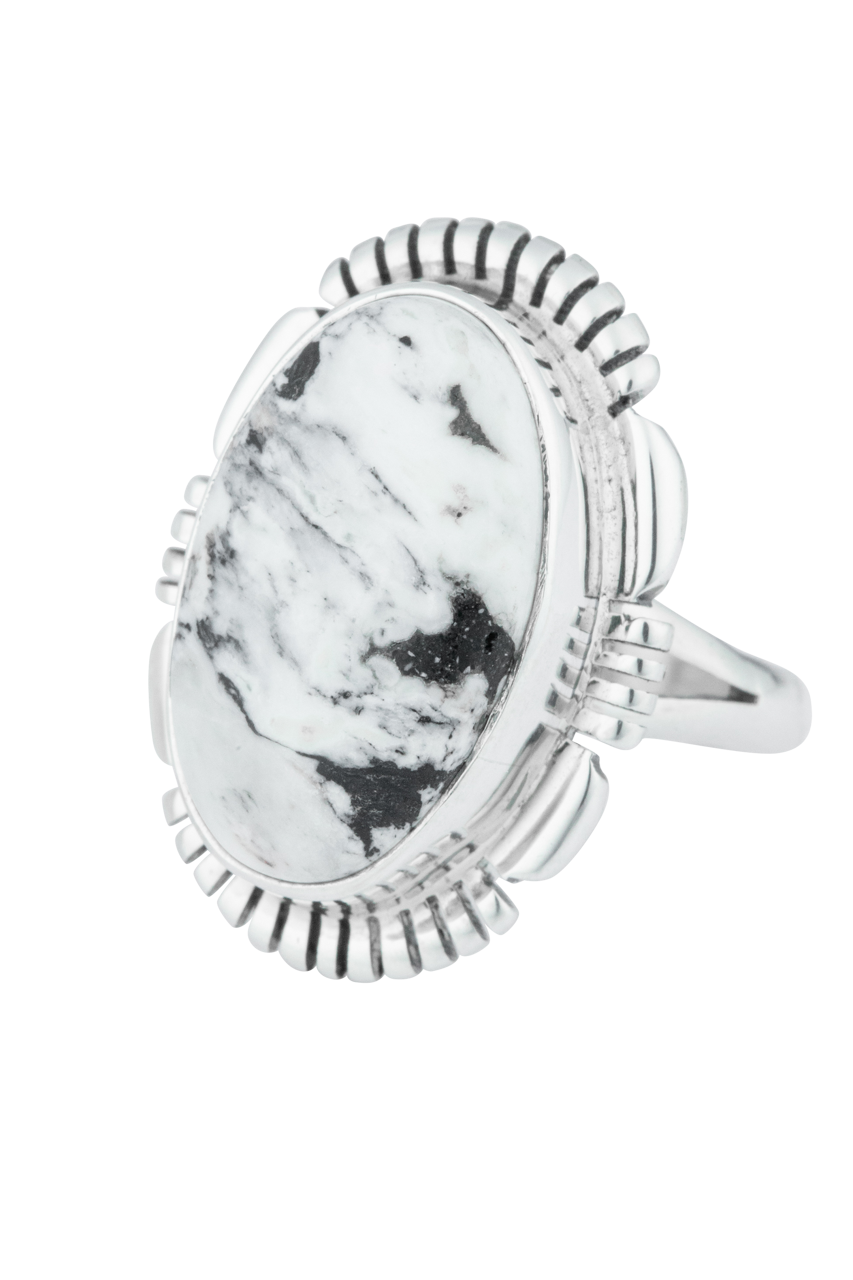 Sterling Silver Oval White Buffalo Ring