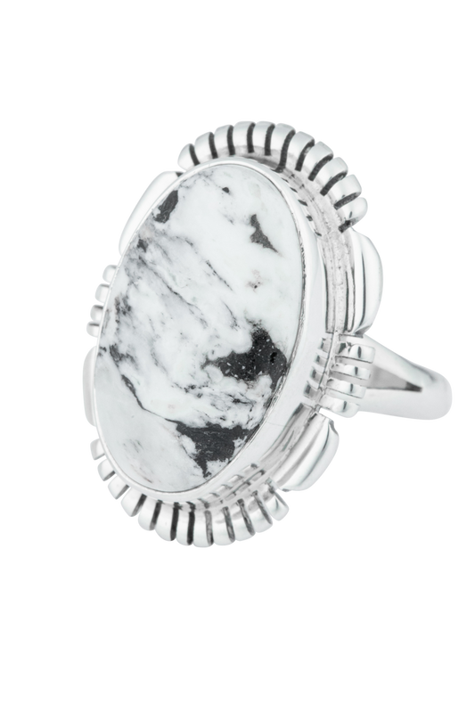 Sterling Silver Oval White Buffalo Ring