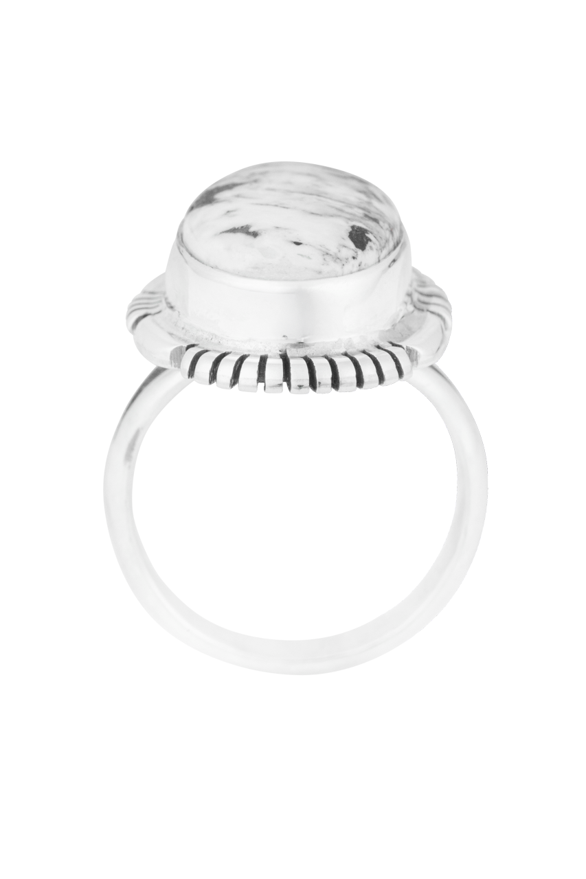 Sterling Silver Oval White Buffalo Ring