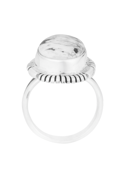 Sterling Silver Oval White Buffalo Ring