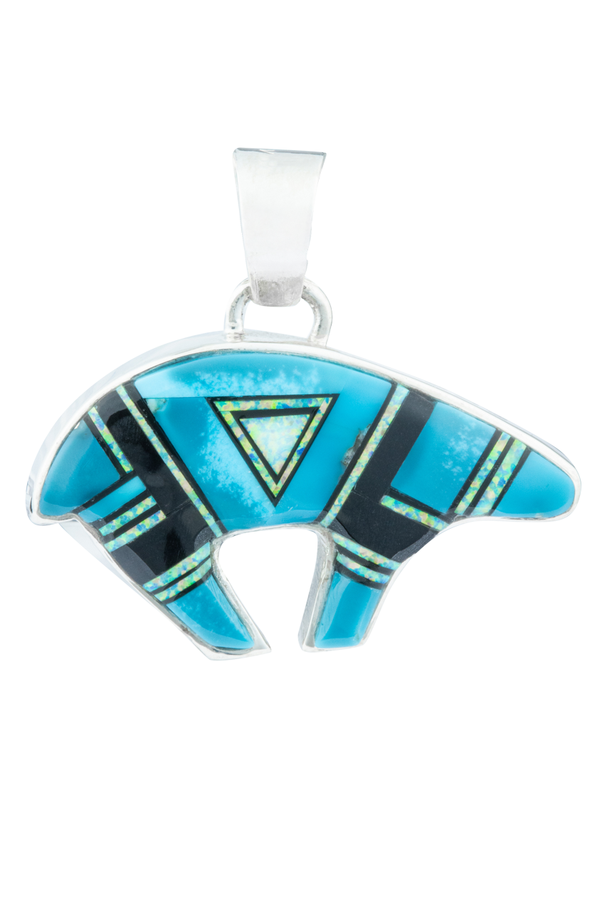 Navajo Medicine Bear Turquoise Inlay Pendant