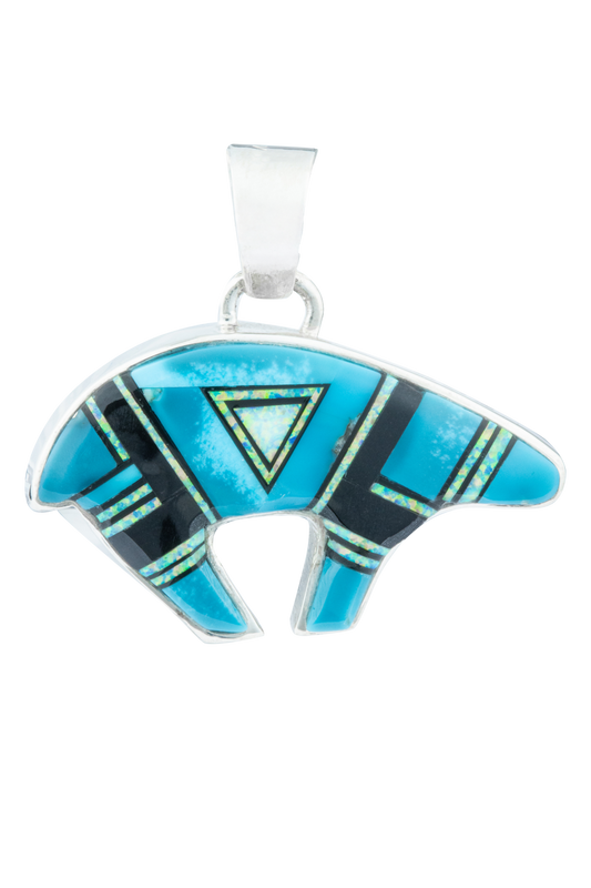 Navajo Medicine Bear Turquoise Inlay Pendant