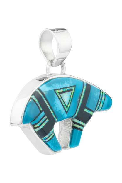 Navajo Medicine Bear Turquoise Inlay Pendant
