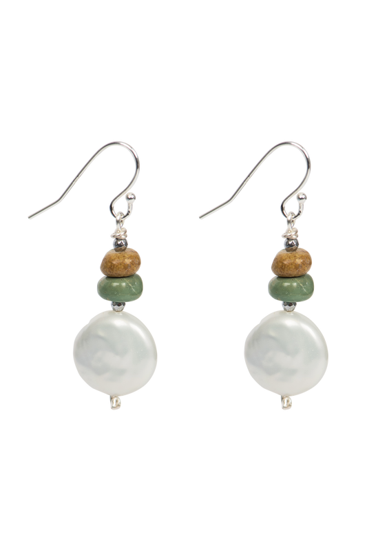 Breathe Deep Pearl Button Earrings