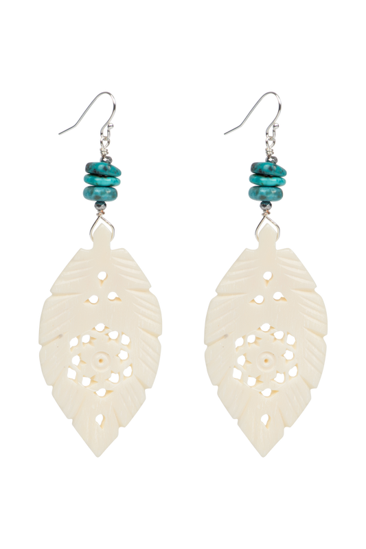 Breathe Deep Carved Bone Feather Earrings