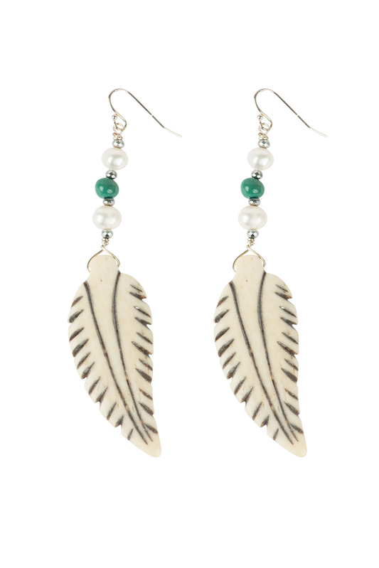 Breathe Deep Carved Bone Feather Earrings