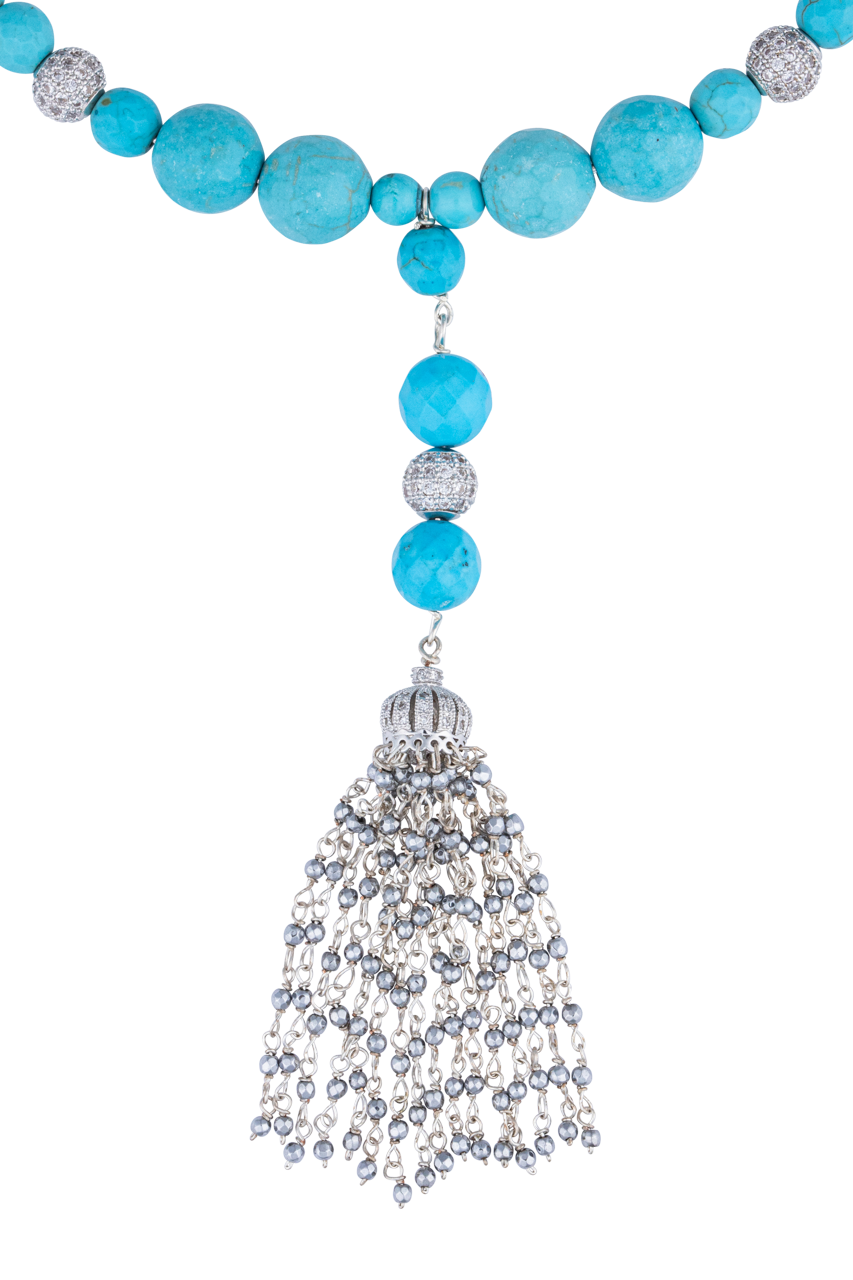 Turquoise Beaded Tassel Choker