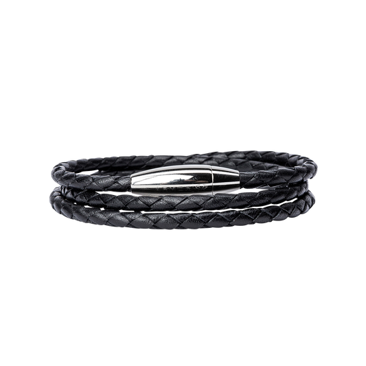 Kenton Michael Braided Black Leather Bracelet