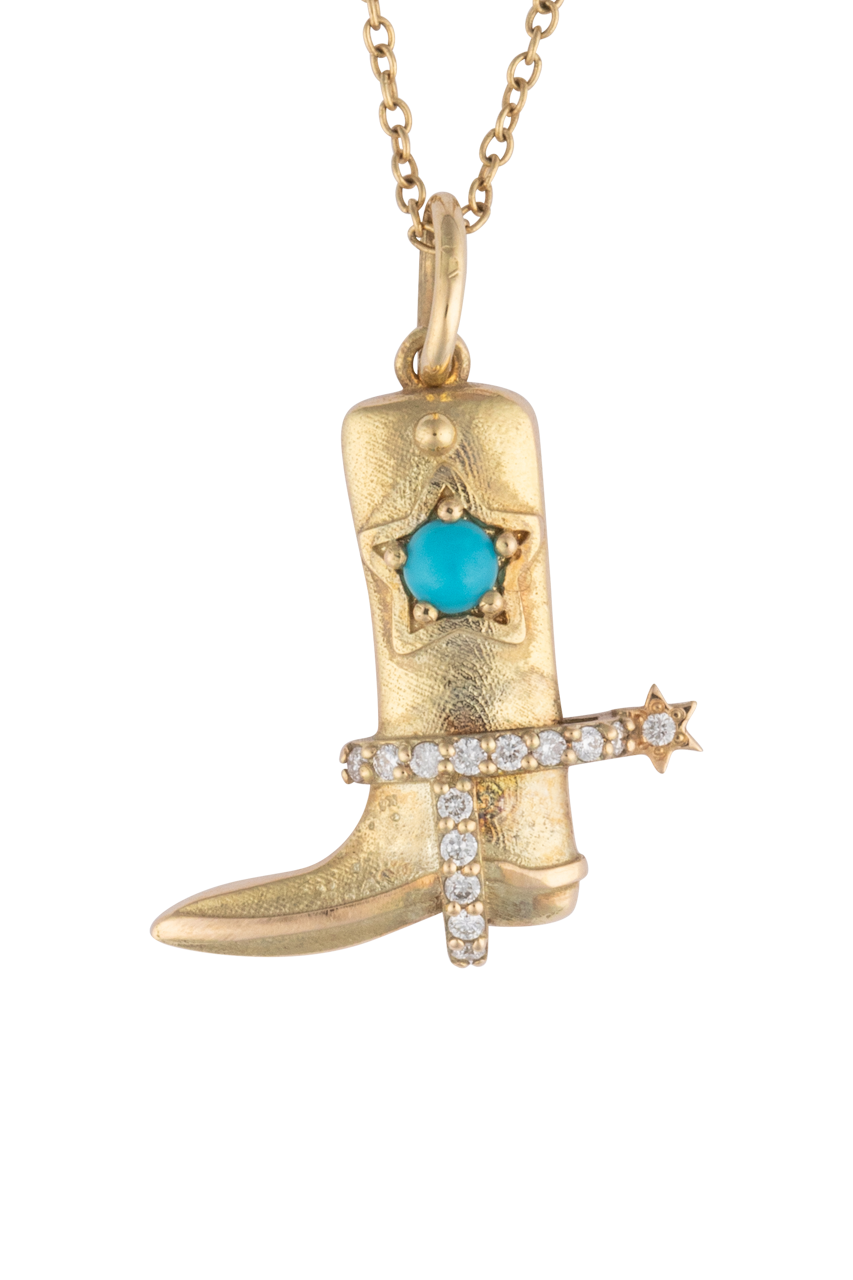 Turquoise & Diamond Cowboy Boot Pendant Necklace