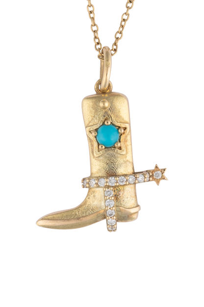 Turquoise & Diamond Cowboy Boot Pendant Necklace