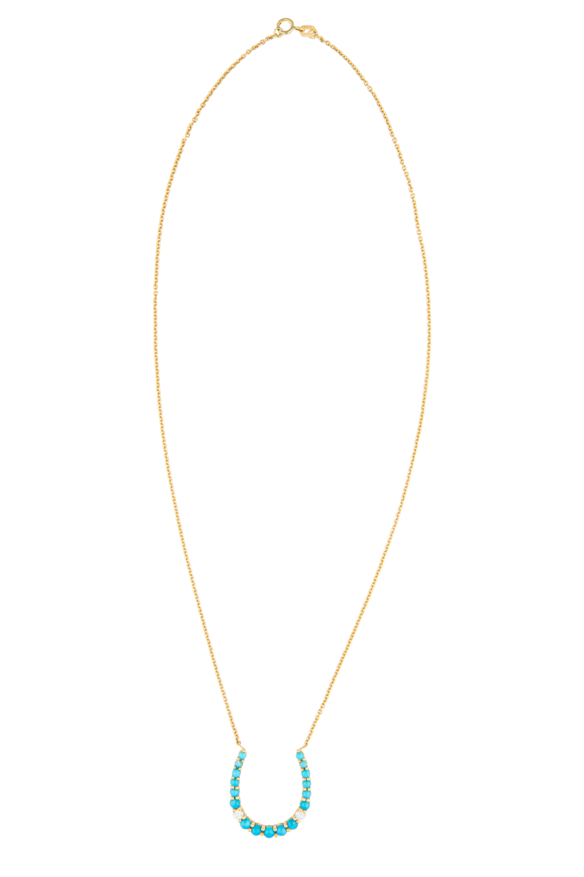 Turquoise & Diamond Horseshoe Pendant Necklace