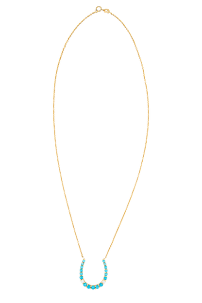 Turquoise & Diamond Horseshoe Pendant Necklace