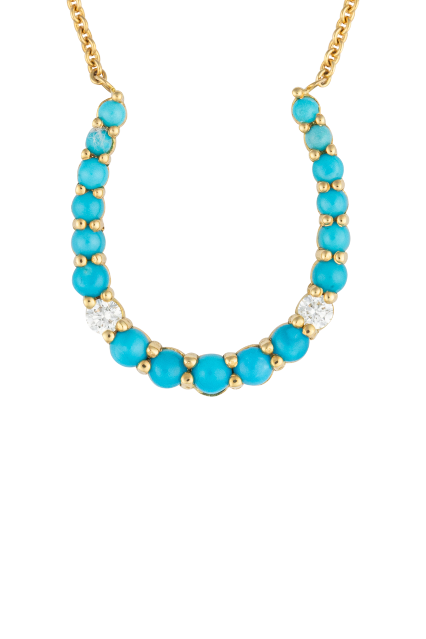 Turquoise & Diamond Horseshoe Pendant Necklace
