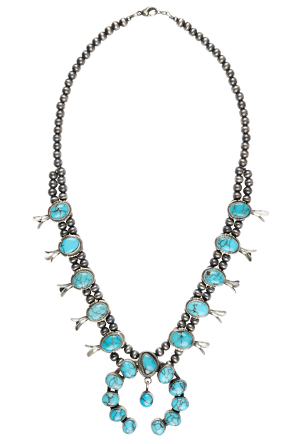 Turquoise & Navajo Pearl Squash Blossom Necklace