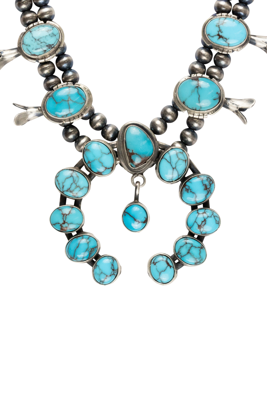 Turquoise & Navajo Pearl Squash Blossom Necklace