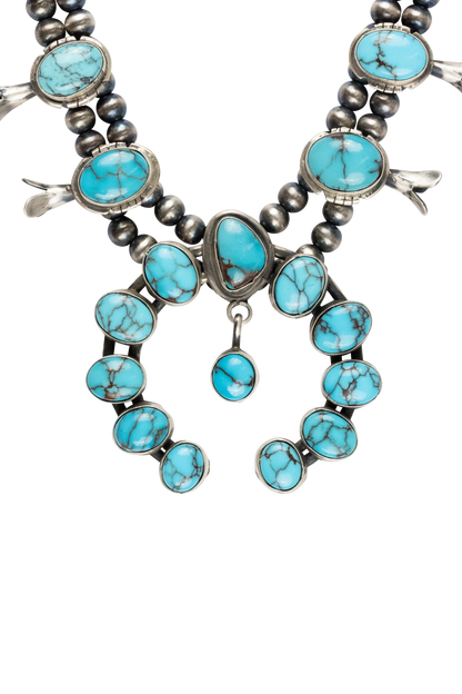 Turquoise & Navajo Pearl Squash Blossom Necklace