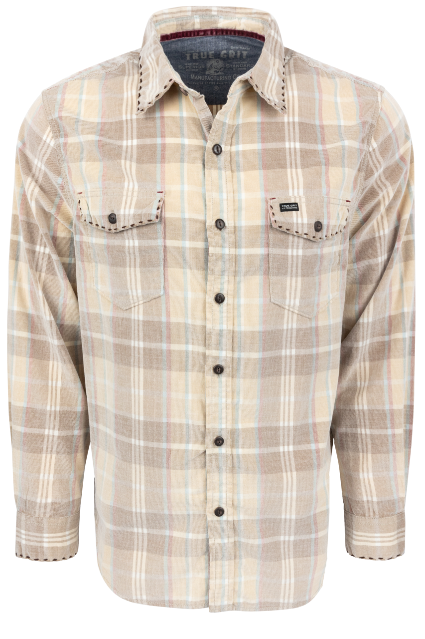 True Grit Canyon Cord Button-Front Shirt - Khaki