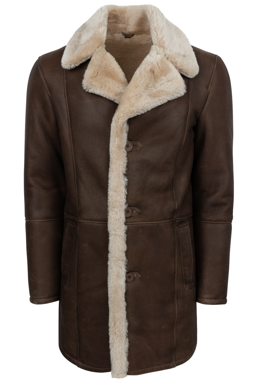 Pinto Ranch Smooth Leather Shearling Coat - Dark Brown