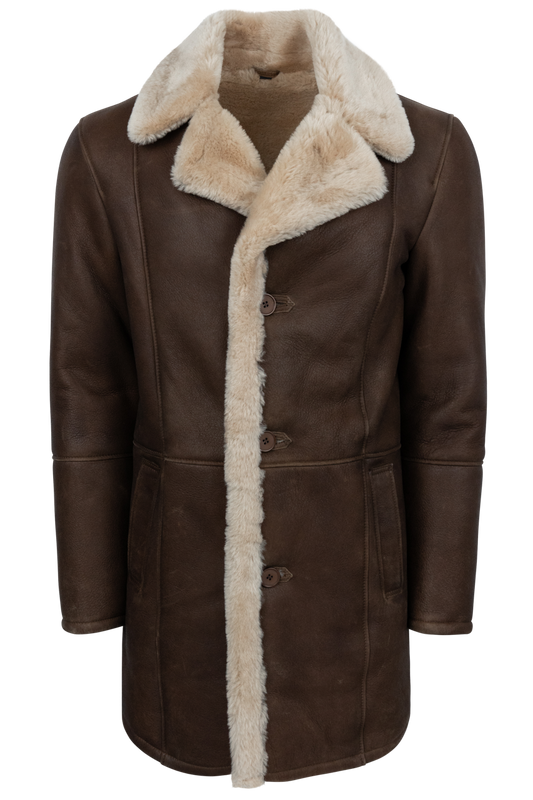 Pinto Ranch Smooth Leather Shearling Coat - Dark Brown