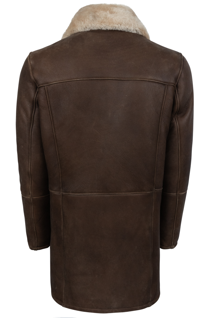 Pinto Ranch Smooth Leather Shearling Coat - Dark Brown