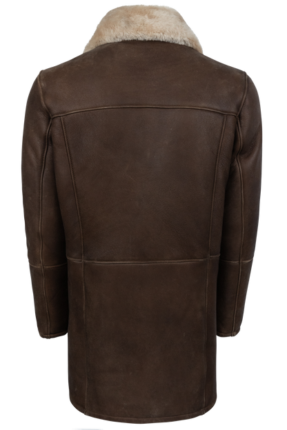 Pinto Ranch Smooth Leather Shearling Coat - Dark Brown