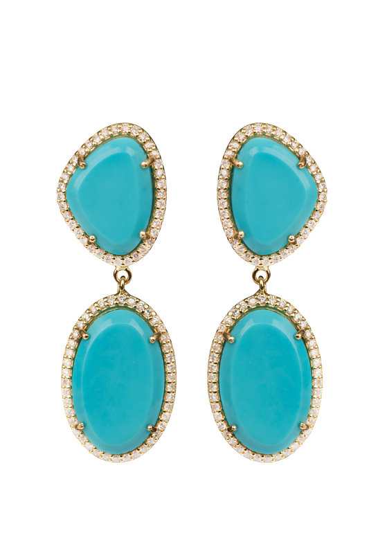 Christina Greene 14K Gold Turquoise Earrings with White Diamonds