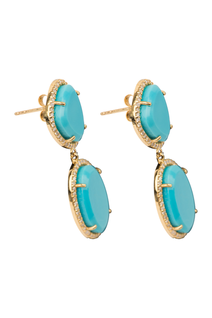 Christina Greene 14K Gold Turquoise Earrings with White Diamonds
