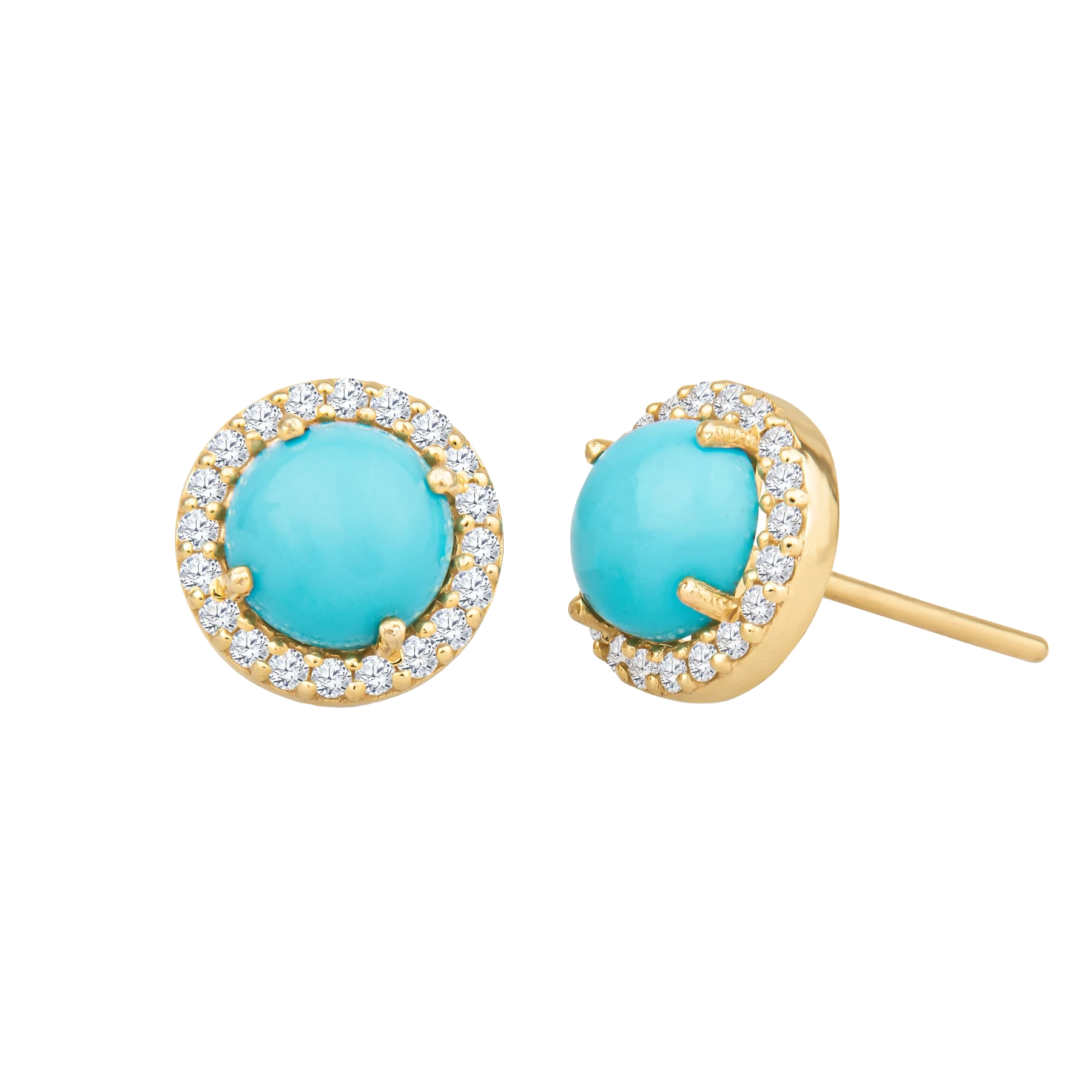 Christina Greene Jewelry 14K Gold & Turquoise Stud Earrings with White Diamonds 