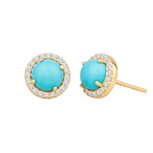 Christina Greene 14K Gold & Turquoise Stud Earrings with White Diamonds