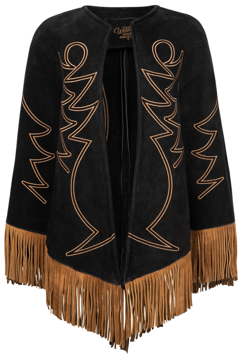 Western & Co. High Noon Embroidered Suede Cape