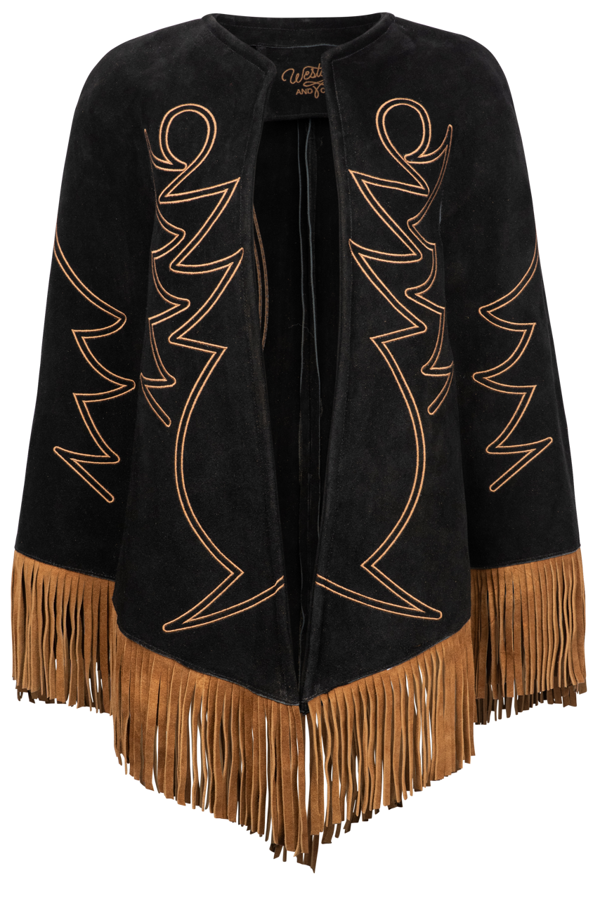 Western & Co. High Noon Embroidered Suede Cape