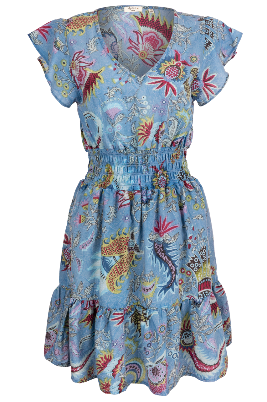 Dylan Printed Blue Ruffle Dress