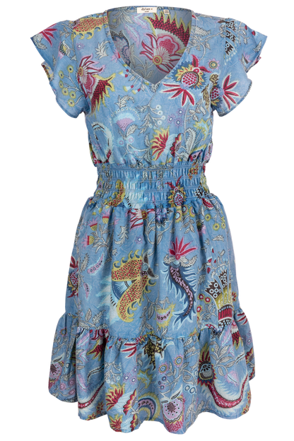 Dylan Printed Blue Ruffle Dress