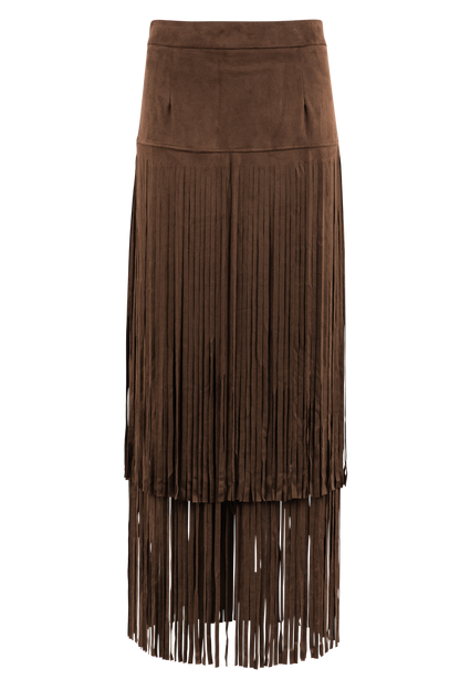 Adore Faux Suede Long Fringe Skirt